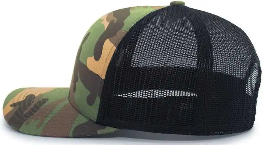 Pacific Headwear 108c Camo Trucker Snapback Cap - Army Black - Green / 7’’ - 7 7/8’’