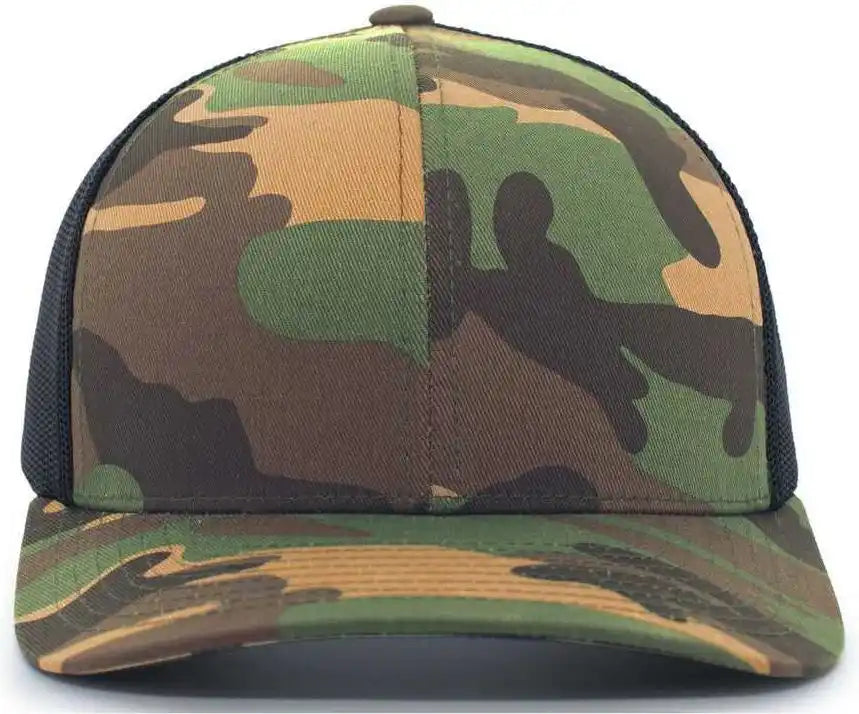Pacific Headwear 108c Camo Trucker Snapback Cap - Army Black - Green / 7’’ - 7 7/8’’