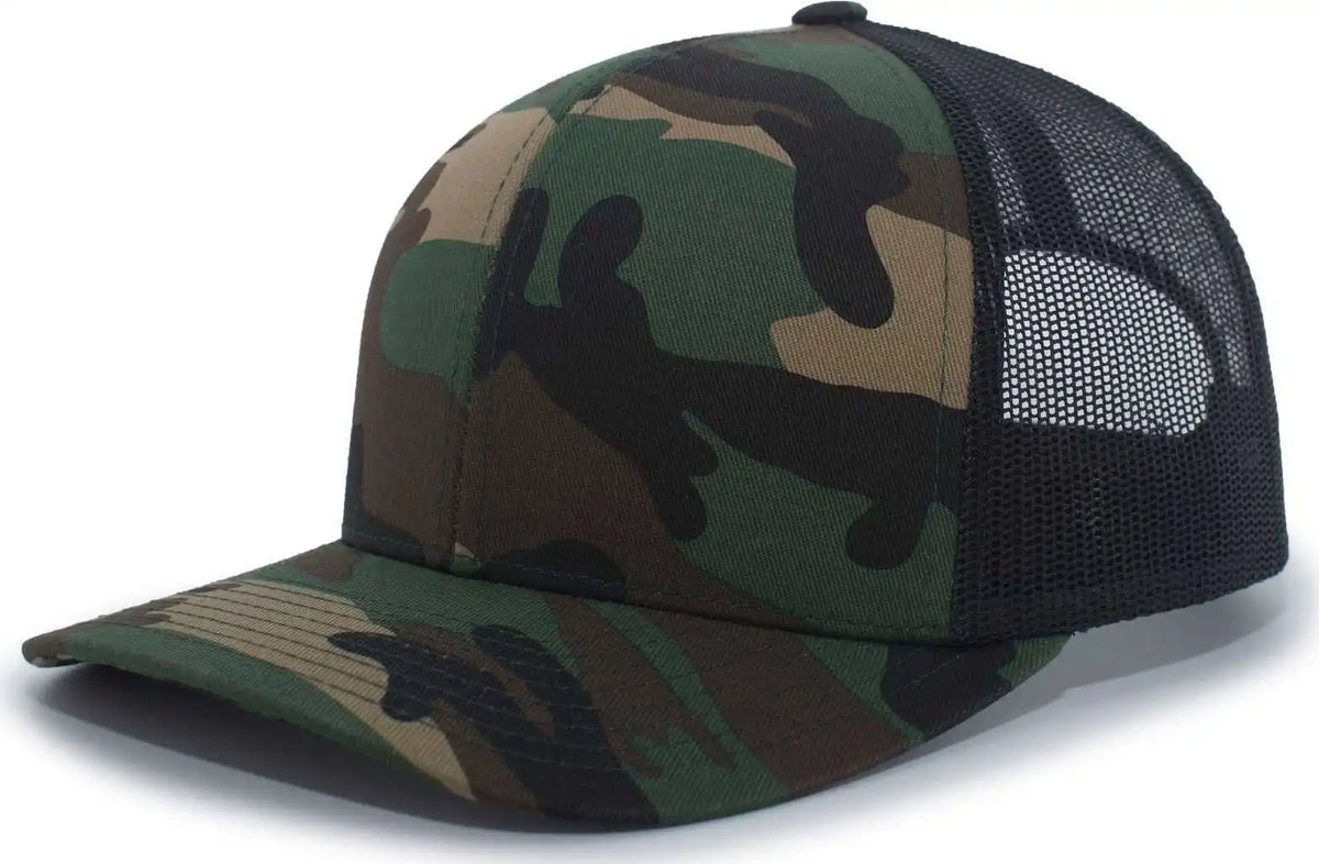 Pacific Headwear 108c Camo Trucker Snapback Cap - Army Black - Green / 7’’ - 7 7/8’’