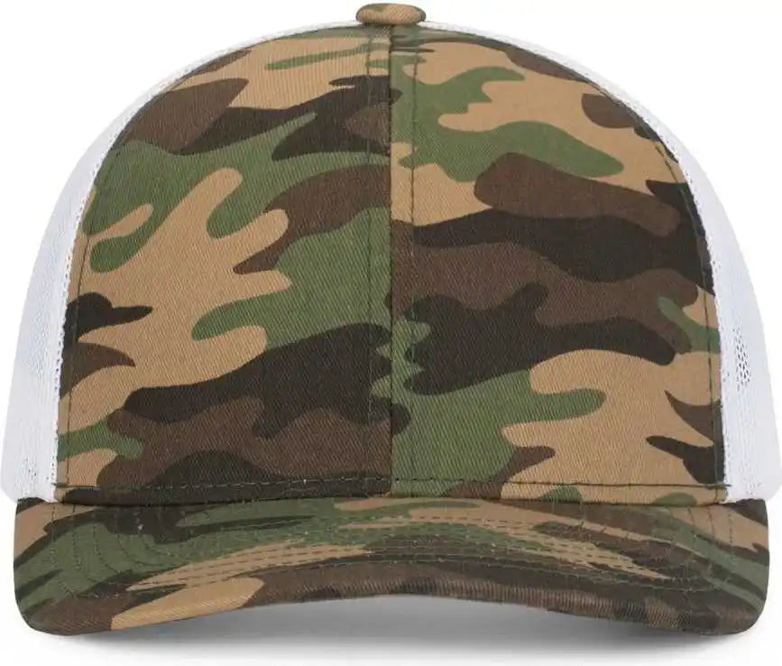 Pacific Headwear 108c Camo Trucker Snapback Cap - Army White - Green / 7’’ - 7 7/8’’
