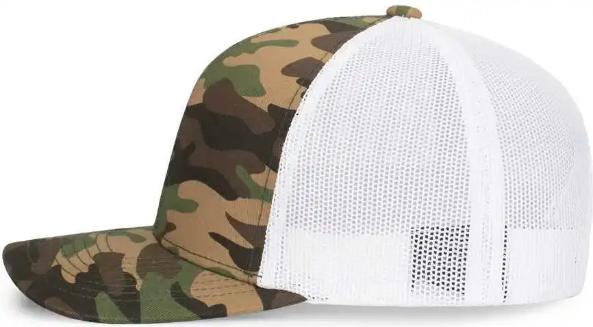 Pacific Headwear 108c Camo Trucker Snapback Cap - Army White - Green / 7’’ - 7 7/8’’