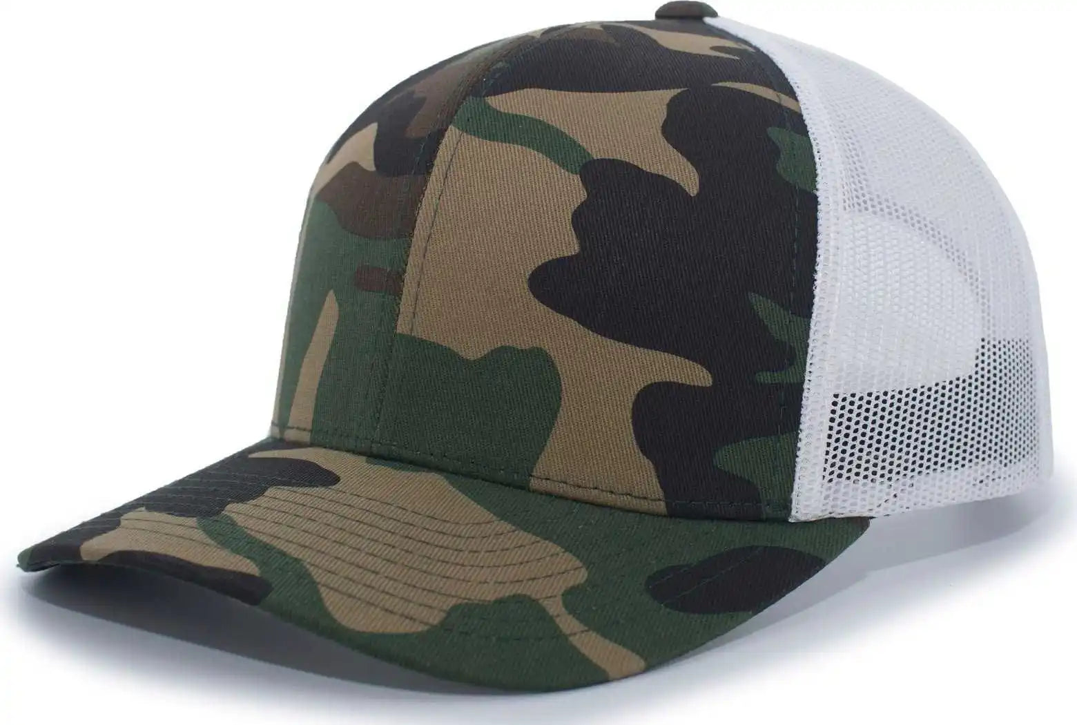 Pacific Headwear 108c Camo Trucker Snapback Cap - Army White - Green / 7’’ - 7 7/8’’