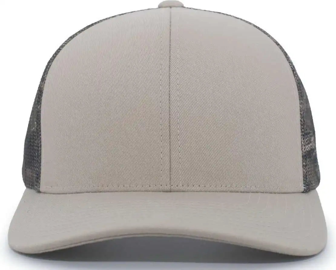 Pacific Headwear 108c Camo Trucker Snapback Cap - Stone Break-up Country - Ivory Mossy Oak / 7’’ - 7 7/8’’