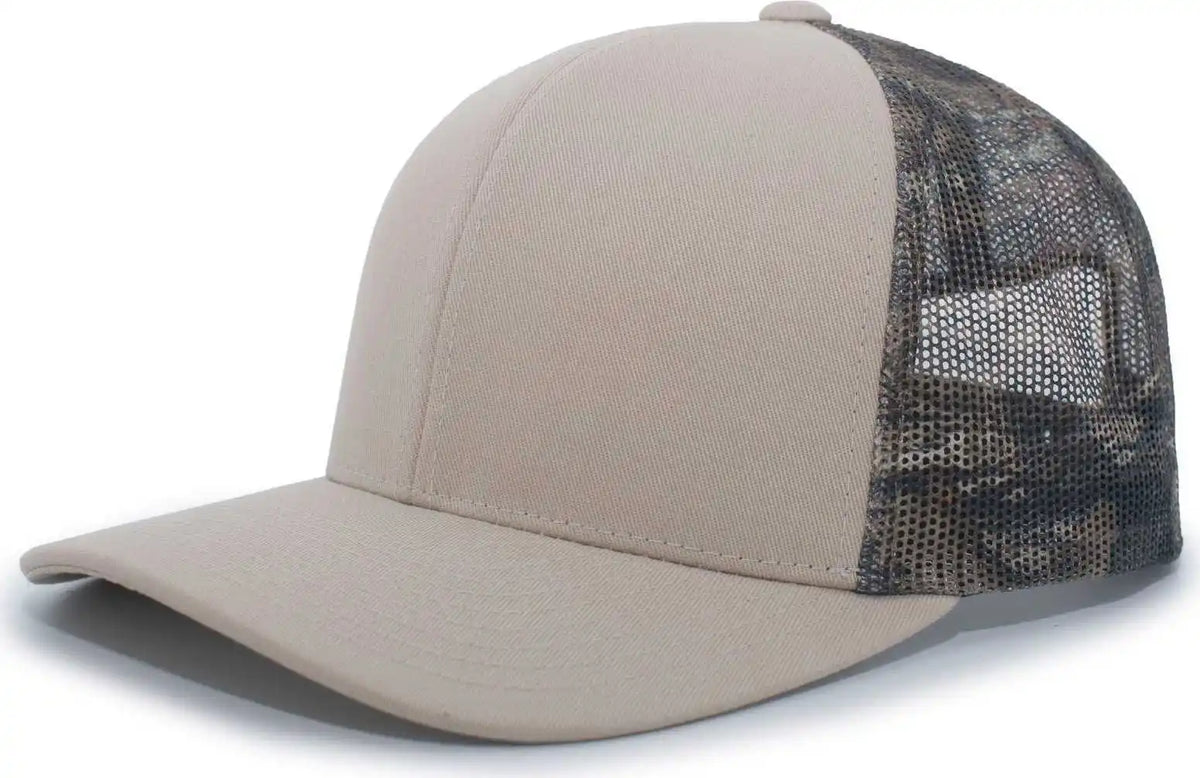 Pacific Headwear 108c Camo Trucker Snapback Cap - Stone Break-up Country - Ivory Mossy Oak / 7’’ - 7 7/8’’