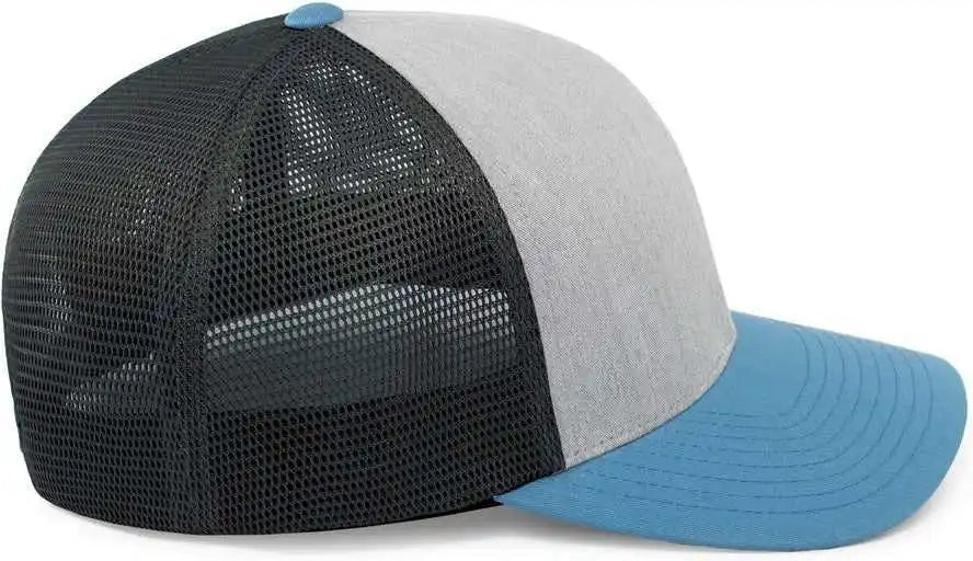 Pacific Headwear 110f Trucker Flexfit Snapback Cap - Heather Grey Lt Charcoal Ocean Blue - Gray / 7’’ 7 7/8’’