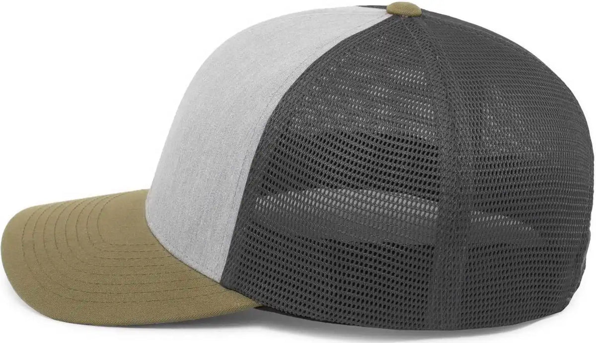 Pacific Headwear 110f Trucker Flexfit Snapback Cap - Heather Grey Lt Charcoal Moss Green - Gray Olive / 7’’ 7 7/8’’