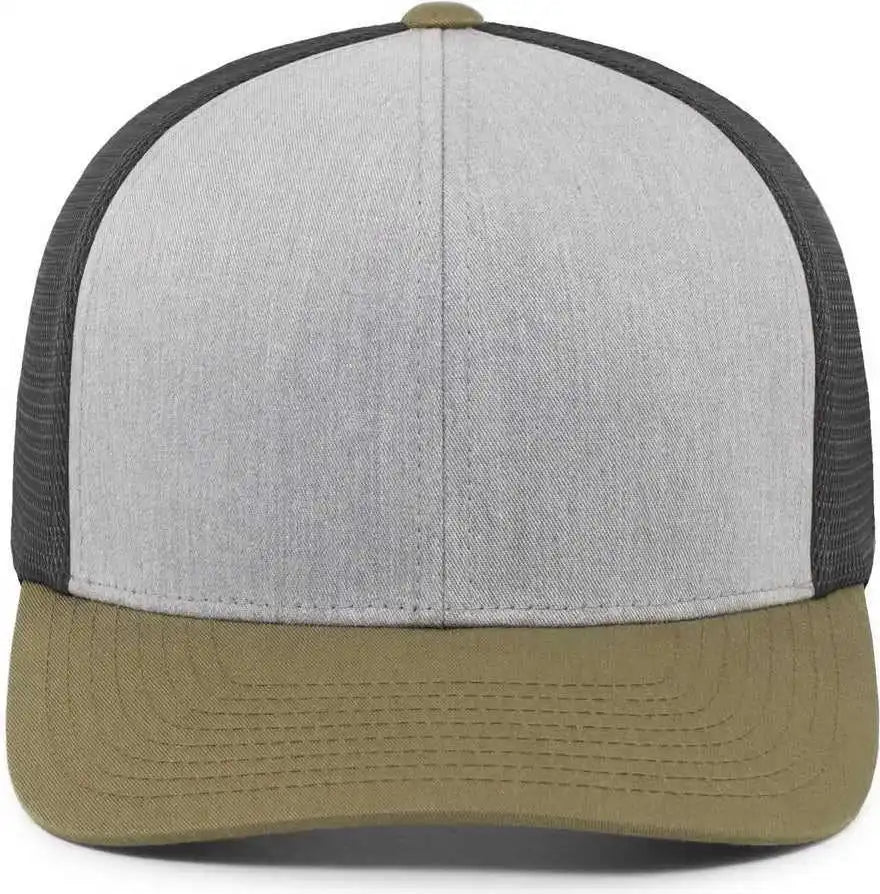 Pacific Headwear 110f Trucker Flexfit Snapback Cap - Heather Grey Lt Charcoal Moss Green - Gray Olive / 7’’ 7 7/8’’