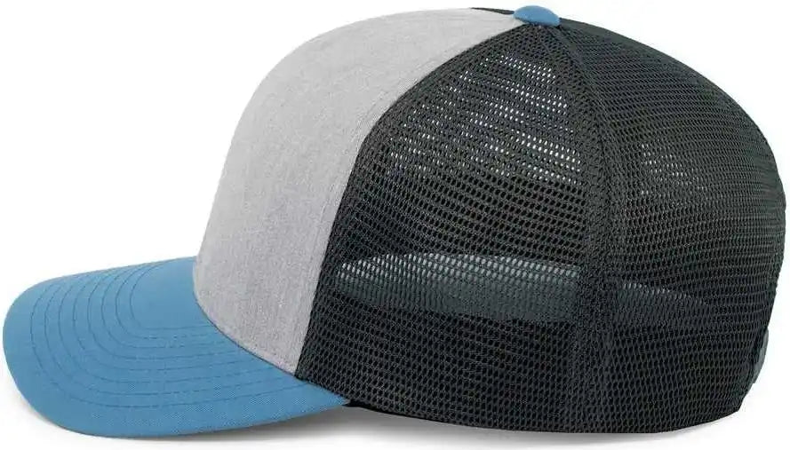 Pacific Headwear 110f Trucker Flexfit Snapback Cap - Heather Grey Lt Charcoal Ocean Blue - Gray / 7’’ 7 7/8’’