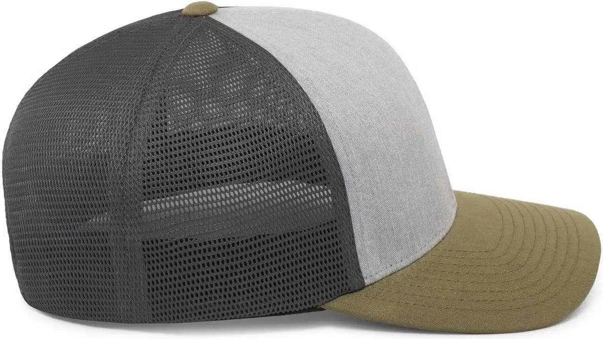 Pacific Headwear 110f Trucker Flexfit Snapback Cap - Heather Grey Lt Charcoal Moss Green - Gray Olive / 7’’ 7 7/8’’