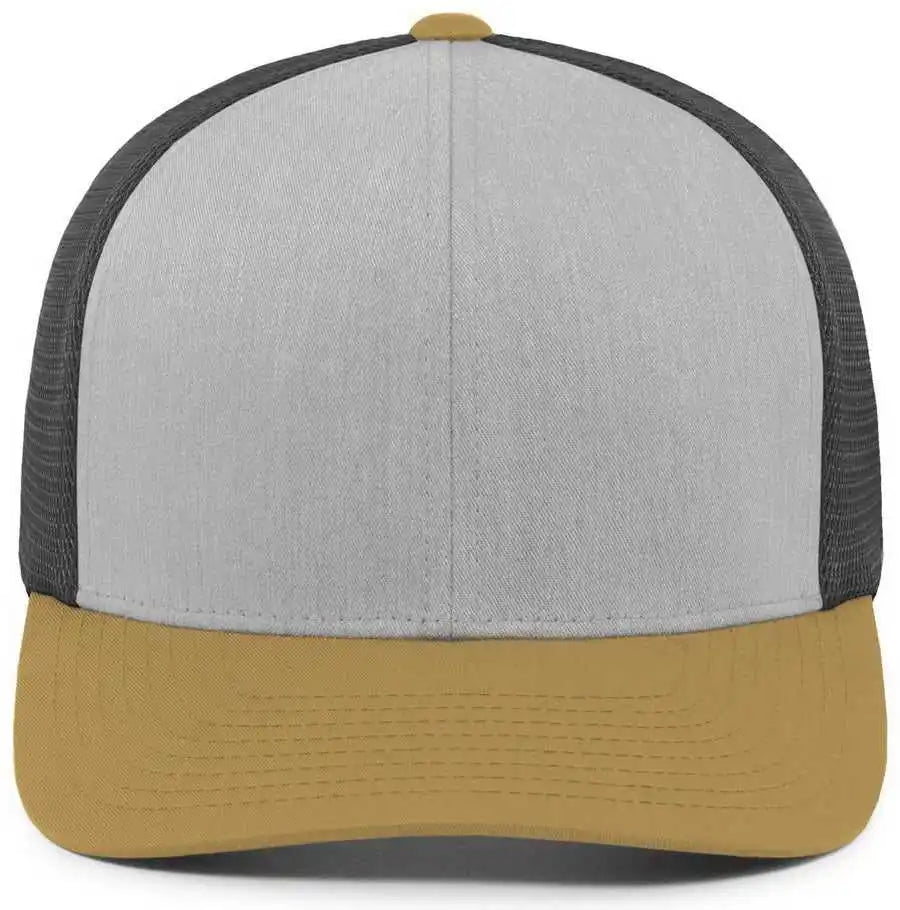 Pacific Headwear 110f Trucker Flexfit Snapback Cap - Heather Grey Lt Charcoal Amber Gold - Gray / 7’’ 7 7/8’’