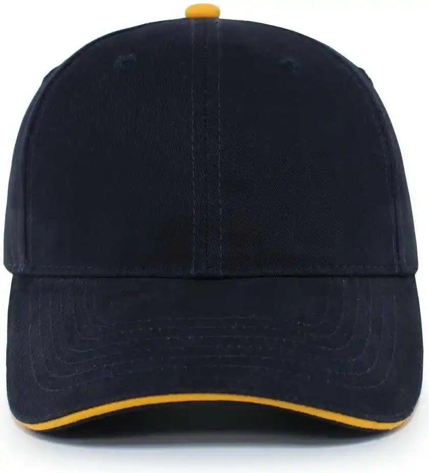 Pacific Headwear 121c Brushed Cotton Sandwich Visor Hook-and-loop Cap - Navy Gold - 7’’ - 7 7/8’’