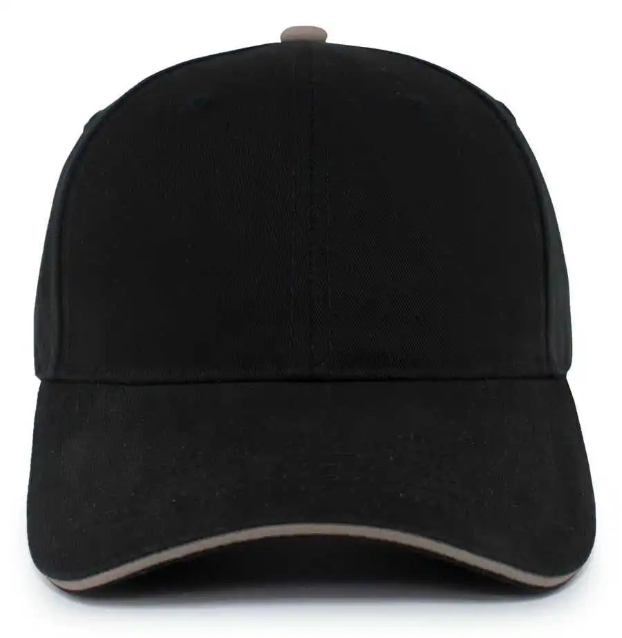 Pacific Headwear 121c Brushed Cotton Sandwich Visor Hook-and-loop Cap - Black Khaki - 7’’ - 7 7/8’’