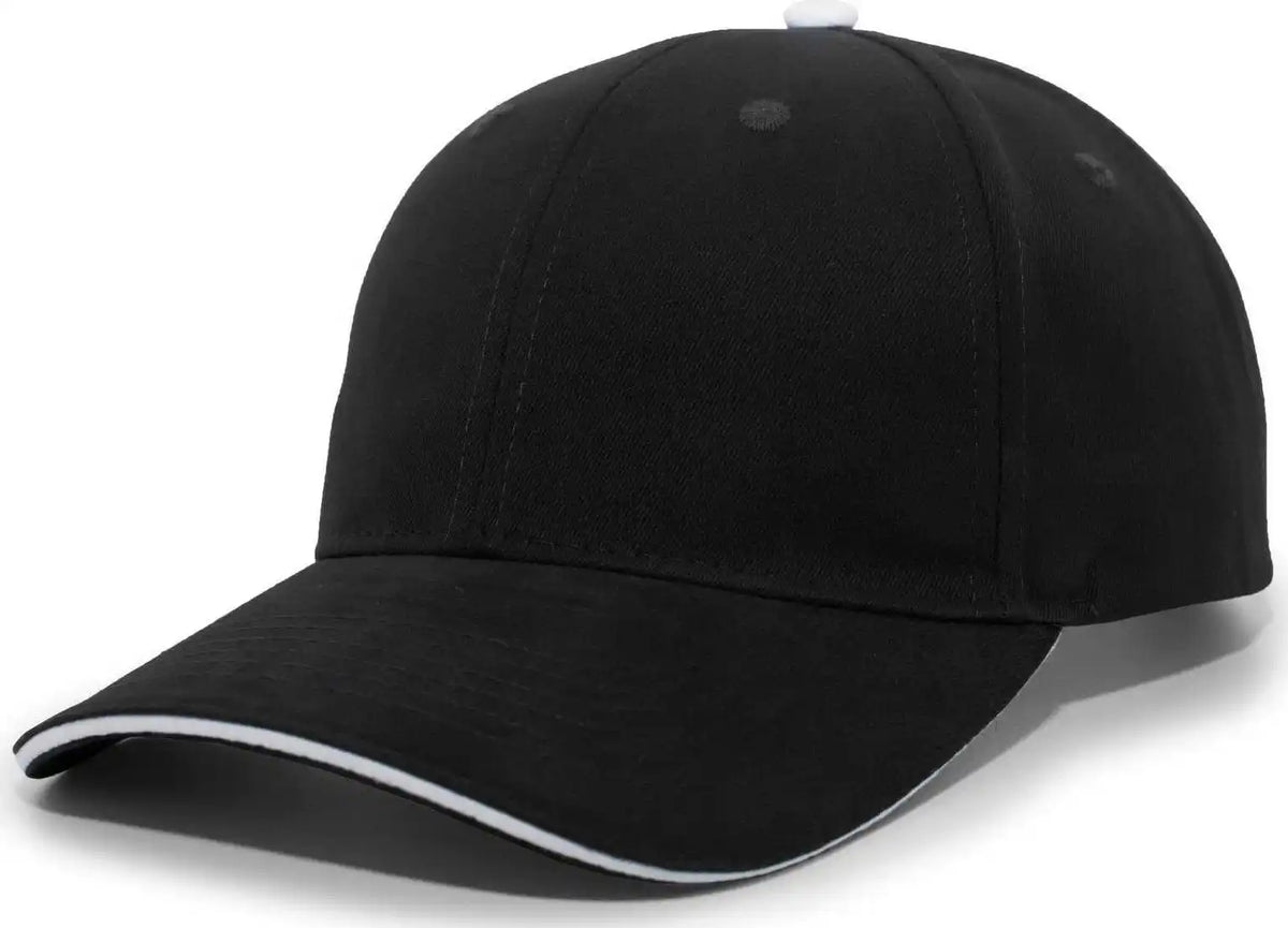Pacific Headwear 121c Brushed Cotton Sandwich Visor Hook-and-loop Cap - Black White - 7’’ - 7 7/8’’