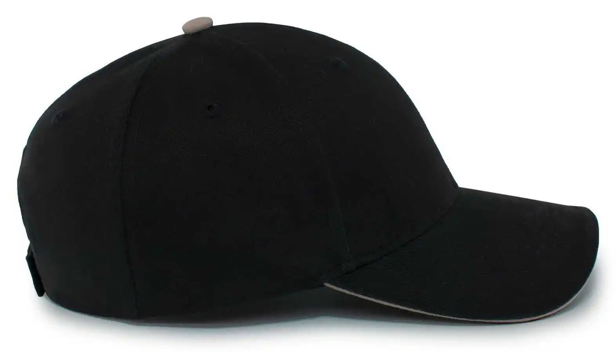 Pacific Headwear 121c Brushed Cotton Sandwich Visor Hook-and-loop Cap - Black Khaki - 7’’ - 7 7/8’’