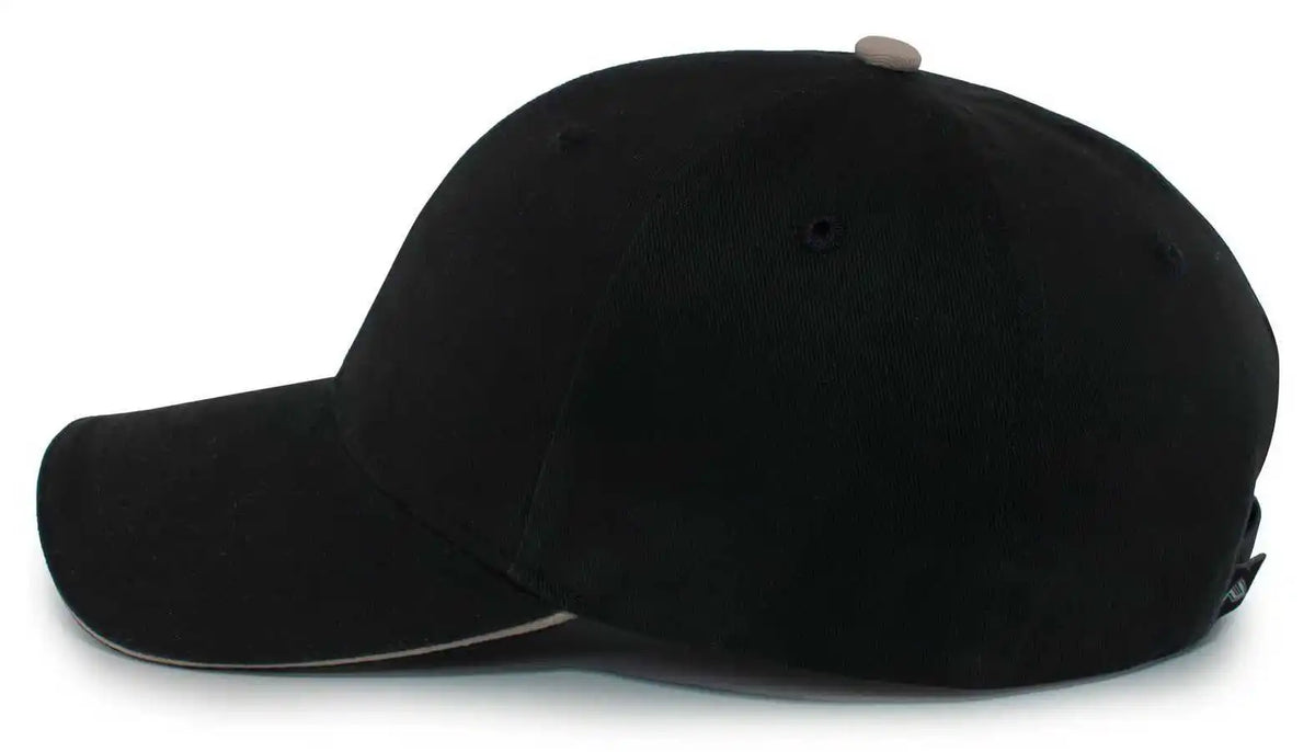 Pacific Headwear 121c Brushed Cotton Sandwich Visor Hook-and-loop Cap - Black Khaki - 7’’ - 7 7/8’’