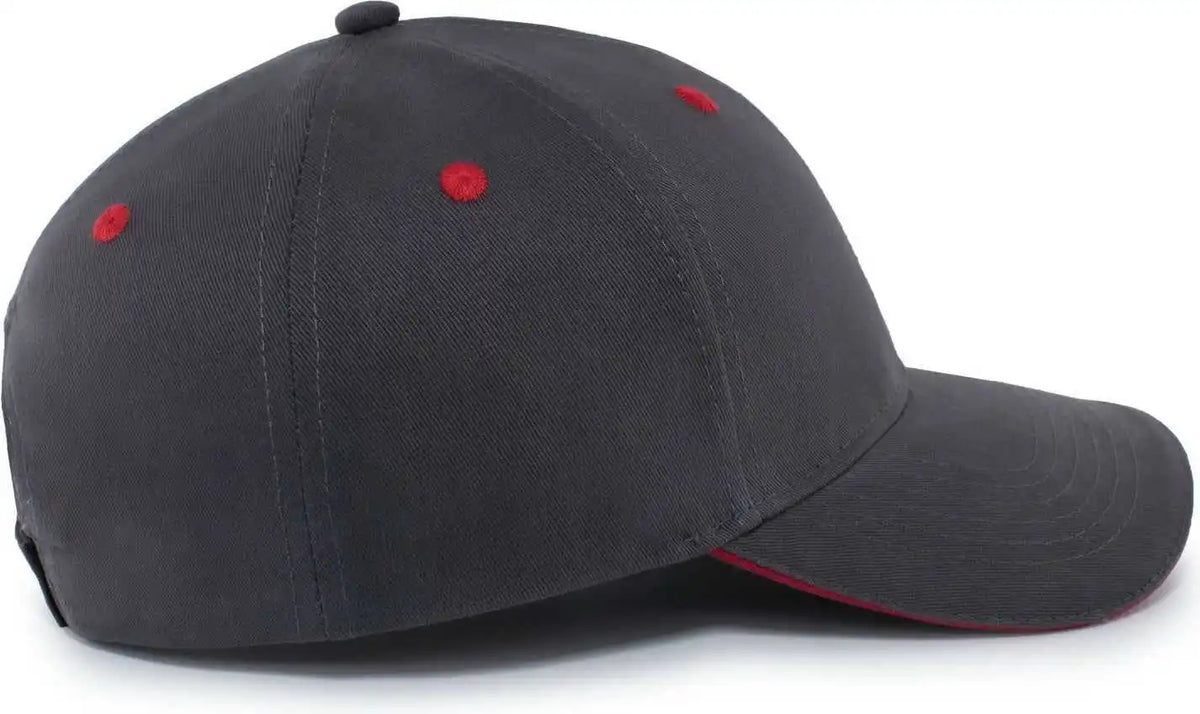 Pacific Headwear 121c Brushed Cotton Sandwich Visor Hook-and-loop Cap - Graphite Red - Dark Gray / 7’’ - 7 7/8’’