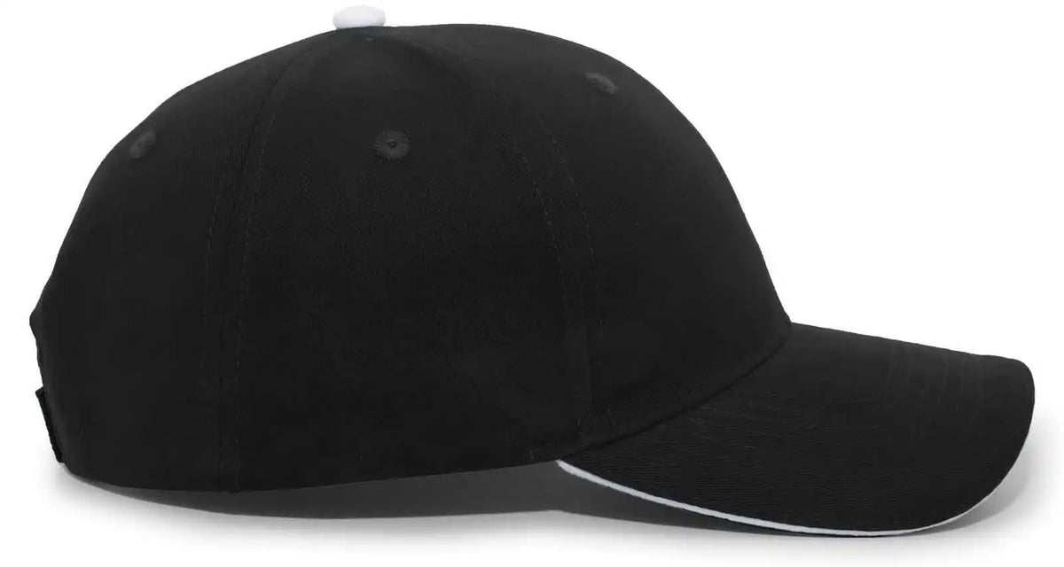 Pacific Headwear 121c Brushed Cotton Sandwich Visor Hook-and-loop Cap - Black White - 7’’ - 7 7/8’’