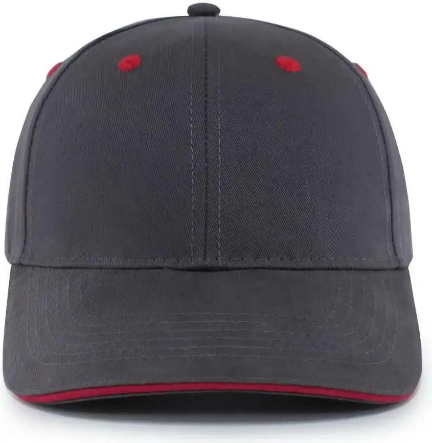 Pacific Headwear 121c Brushed Cotton Sandwich Visor Hook-and-loop Cap - Graphite Red - Dark Gray / 7’’ - 7 7/8’’