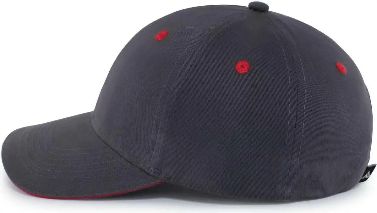 Pacific Headwear 121c Brushed Cotton Sandwich Visor Hook-and-loop Cap - Graphite Red - Dark Gray / 7’’ - 7 7/8’’