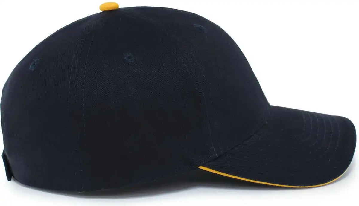 Pacific Headwear 121c Brushed Cotton Sandwich Visor Hook-and-loop Cap - Navy Gold - 7’’ - 7 7/8’’