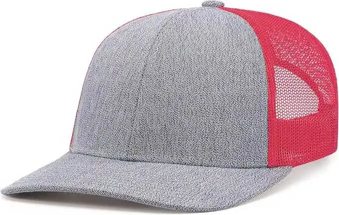 Pacific Headwear 210c Melange Heather Low-profile Trucker - Grey Red - 7’’ - 7 7/8’’