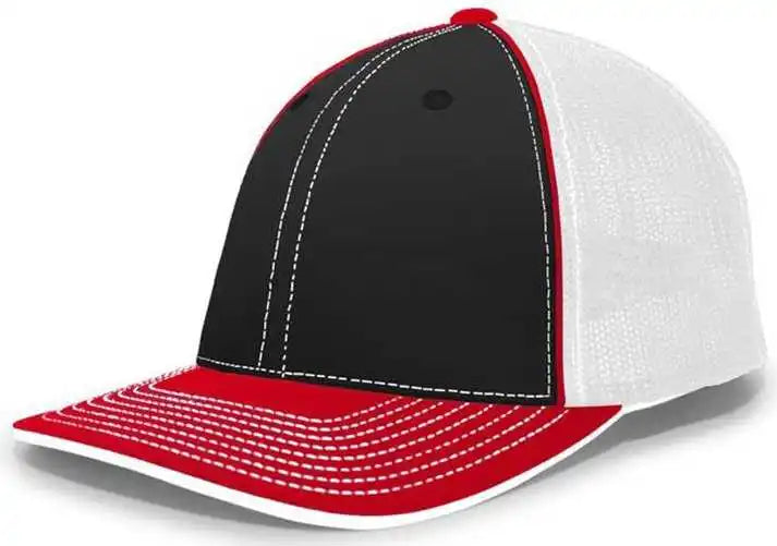 Pacific Headwear 404f Trucker Flexfit Cap - Black White Red - 6 1/2’’ 7’’