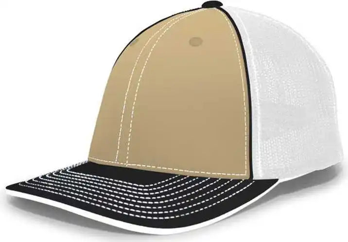 Pacific Headwear 404f Trucker Flexfit Cap - Vegas White Black - Gold / 6 1/2’’ 7’’