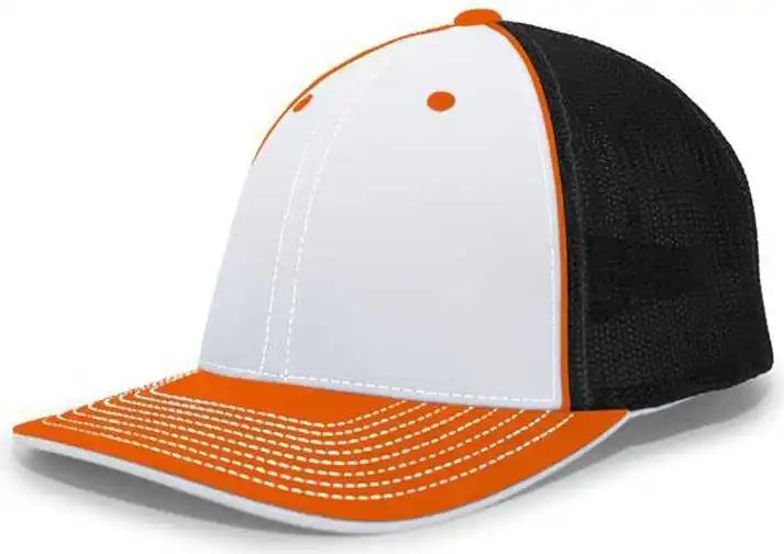Pacific Headwear 404f Trucker Flexfit Cap - White Black Orange - 6 1/2’’ 7’’