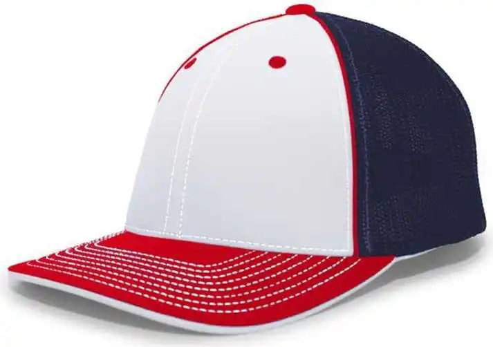 Pacific Headwear 404f Trucker Flexfit Cap - White Navy Red - 6 1/2’’ 7’’