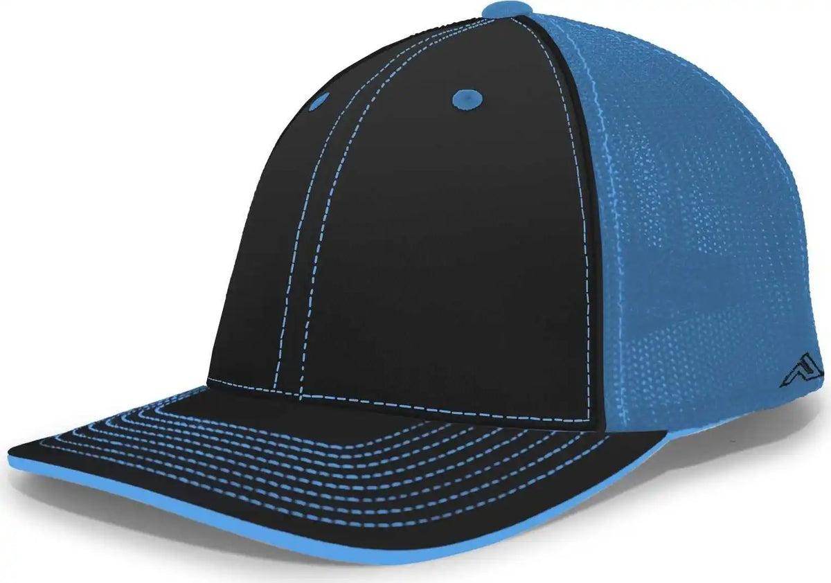 Pacific Headwear 404m Trucker Flexfit Cap - Black Neon Blue - 6 1/2’’ - 7’’