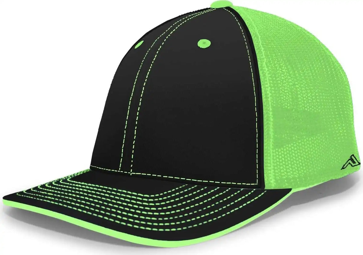 Pacific Headwear 404m Trucker Flexfit Cap - Black Neon Green - 6 1/2’’ - 7’’