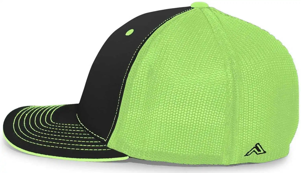 Pacific Headwear 404m Trucker Flexfit Cap - Black Neon Green