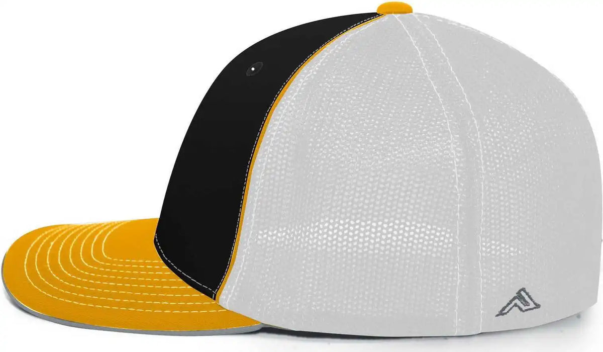 Pacific Headwear 404m Trucker Flexfit Cap - Black White Gold