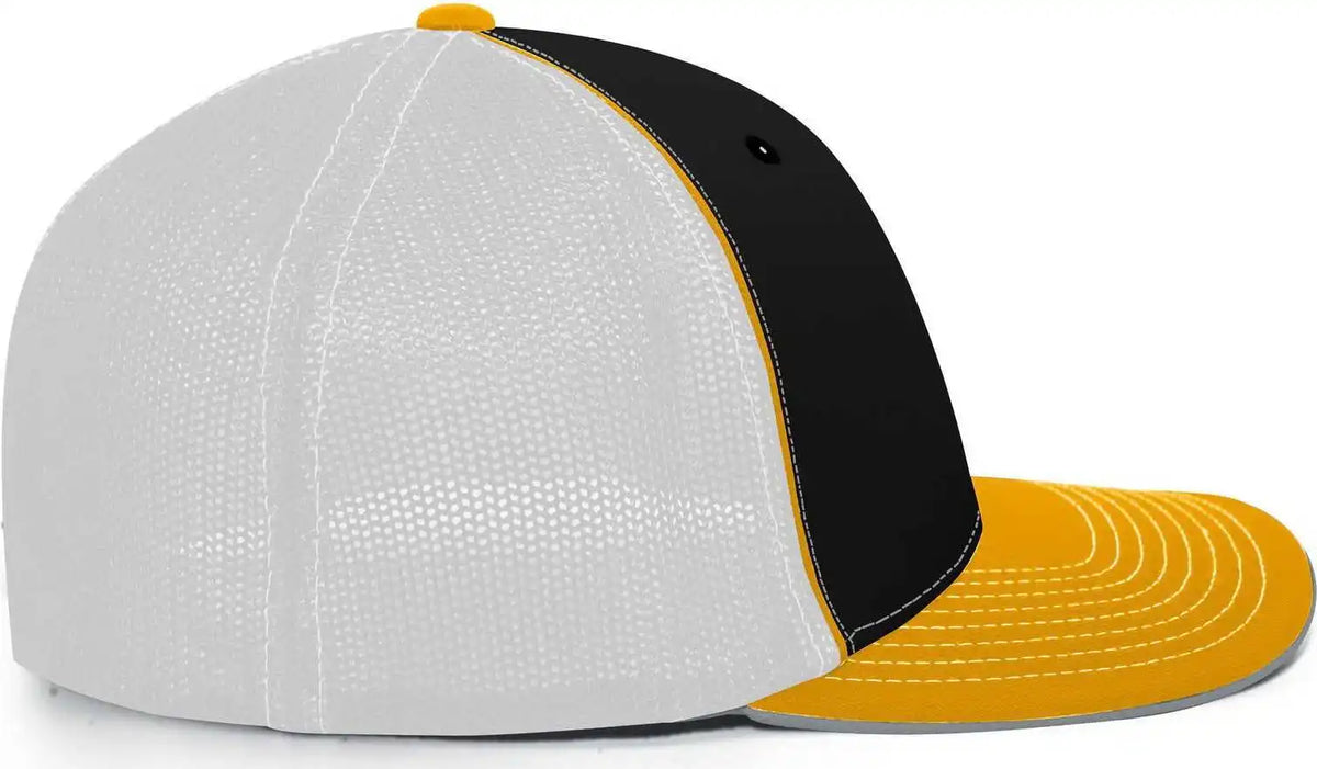 Pacific Headwear 404m Trucker Flexfit Cap - Black White Gold