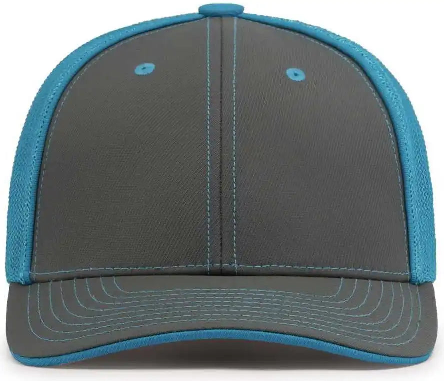 Pacific Headwear 404m Trucker Flexfit Cap - Graphite Neon Blue - Dark Gray / 6 1/2’’ - 7’’