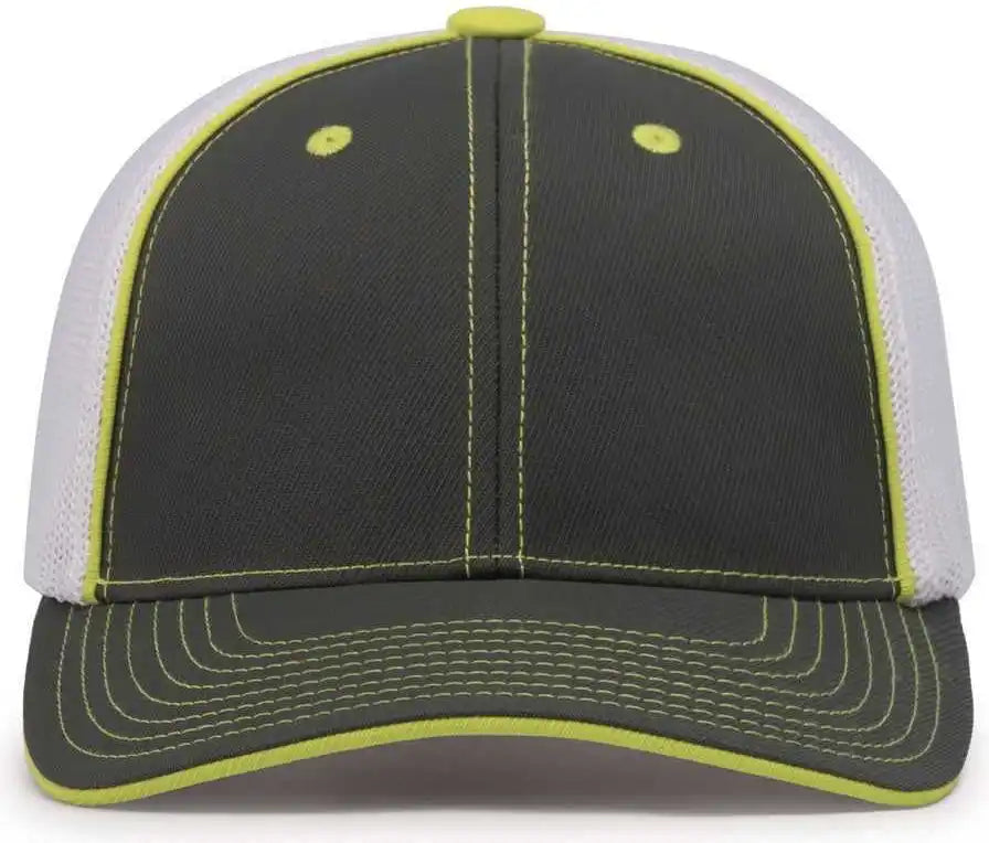 Pacific Headwear 404m Trucker Flexfit Cap - Graphite White Neon Yellow