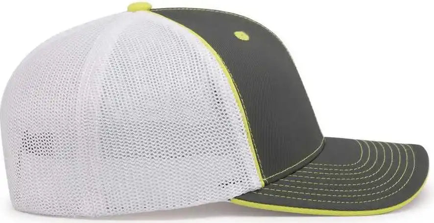 Pacific Headwear 404m Trucker Flexfit Cap - Graphite White Neon Yellow