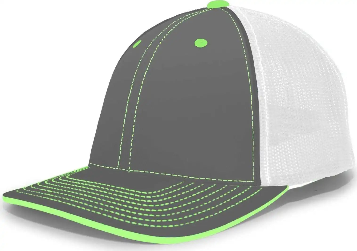 Pacific Headwear 404m Trucker Flexfit Cap - Graphite White Neon Green - Dark Gray / 6 1/2’’ - 7’’