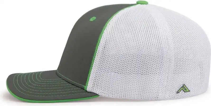 Pacific Headwear 404m Trucker Flexfit Cap - Graphite White Neon Green