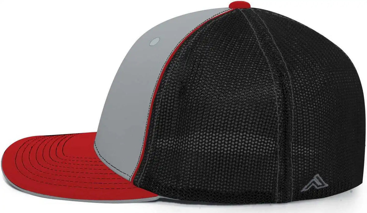Pacific Headwear 404m Trucker Flexfit Cap - Silver Black Red