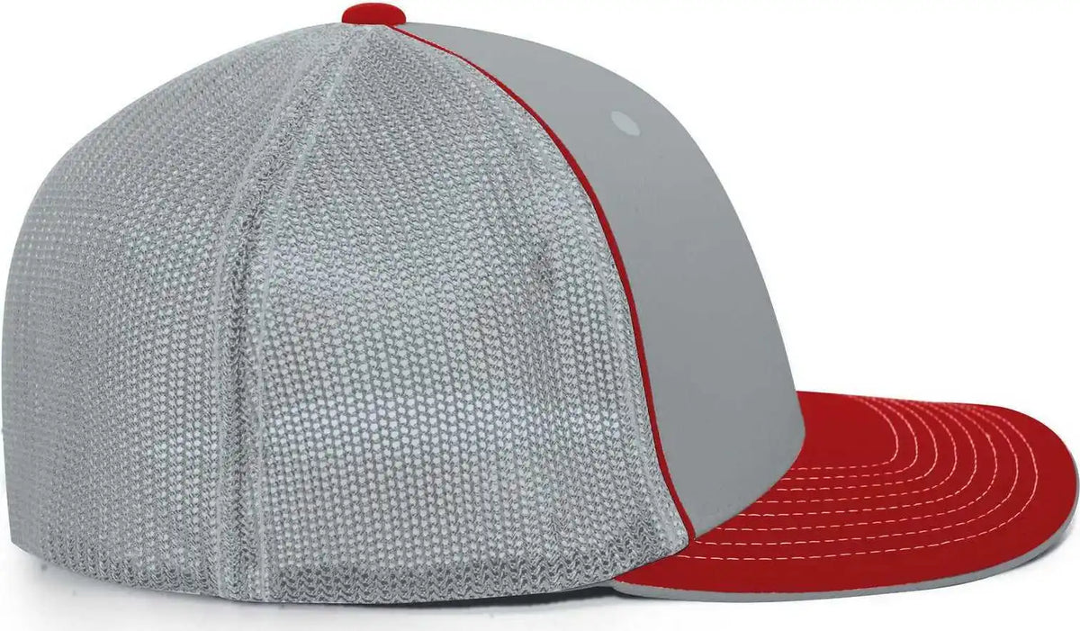Pacific Headwear 404m Trucker Flexfit Cap - Silver Red