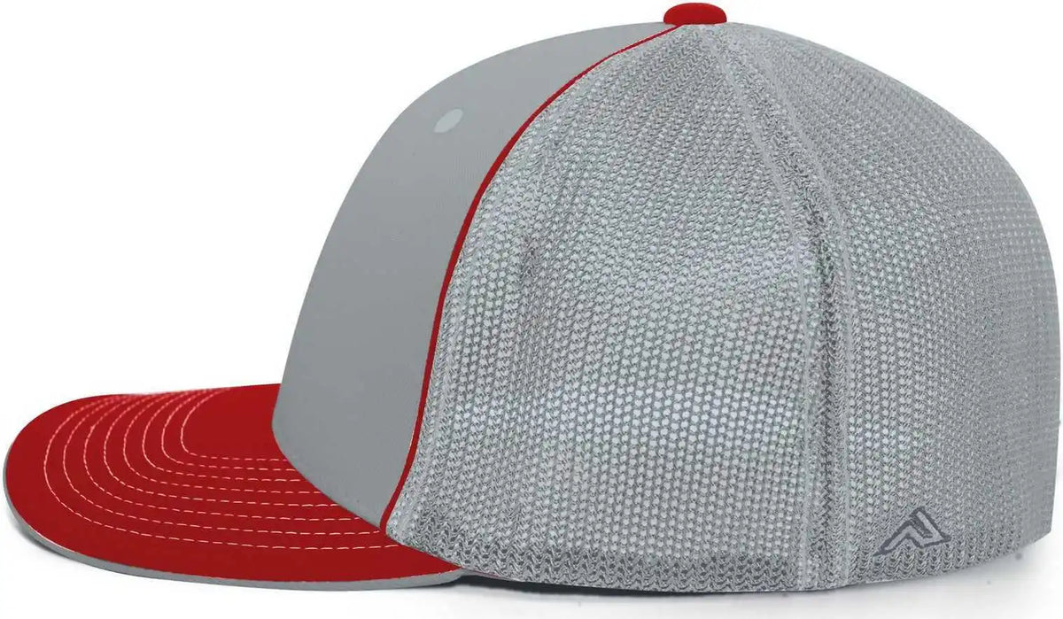 Pacific Headwear 404m Trucker Flexfit Cap - Silver Red
