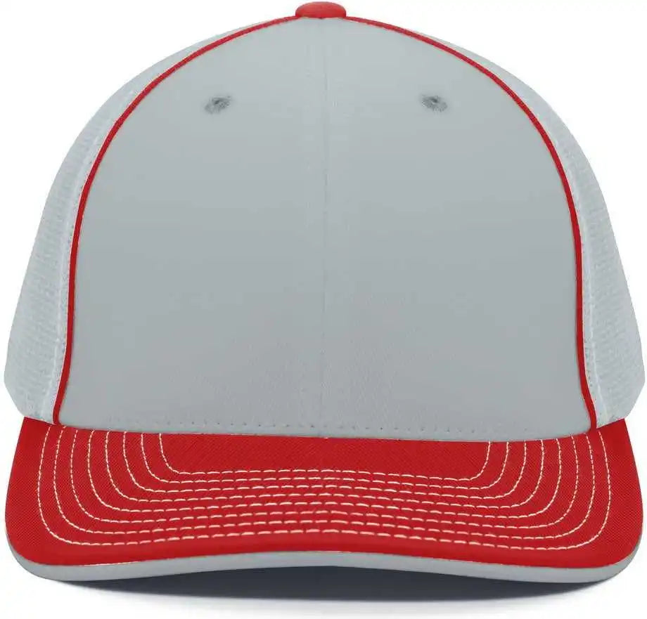 Pacific Headwear 404m Trucker Flexfit Cap - Silver Red - Light Gray / 6 3/8’’ - 7/8’’