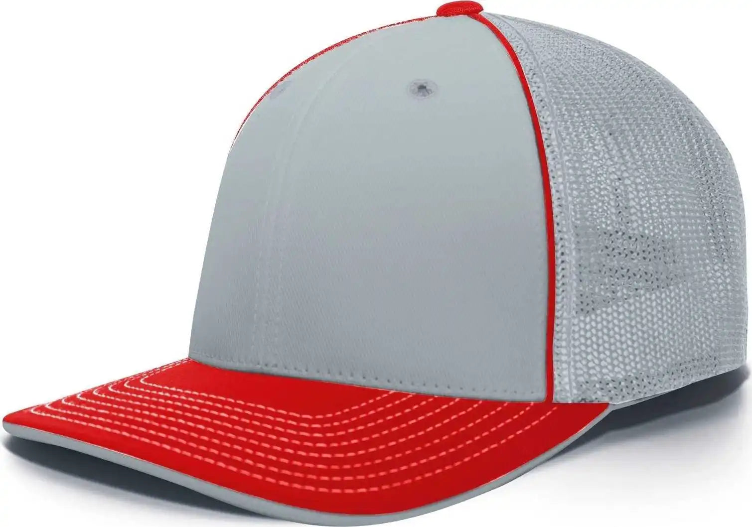 Pacific Headwear 404m Trucker Flexfit Cap - Silver Red - Light Gray / 6 3/8’’ - 7/8’’