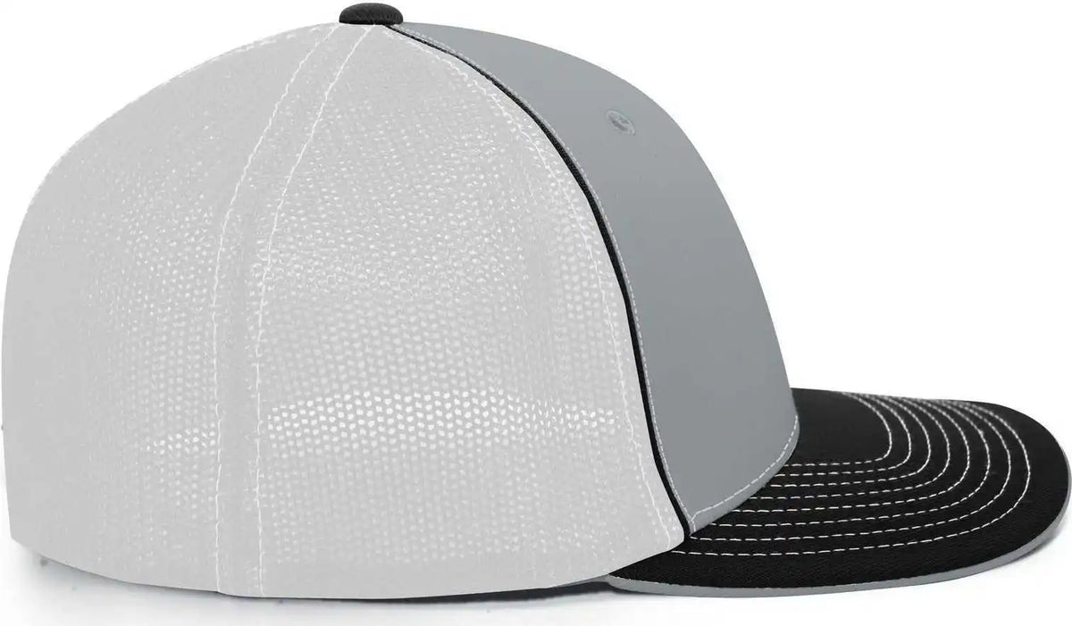 Pacific Headwear 404m Trucker Flexfit Cap - Silver White Black