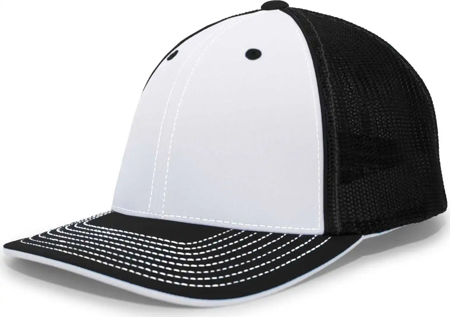 Pacific Headwear 404m Trucker Flexfit Cap - White Black - 6 1/2’’ - 7’’
