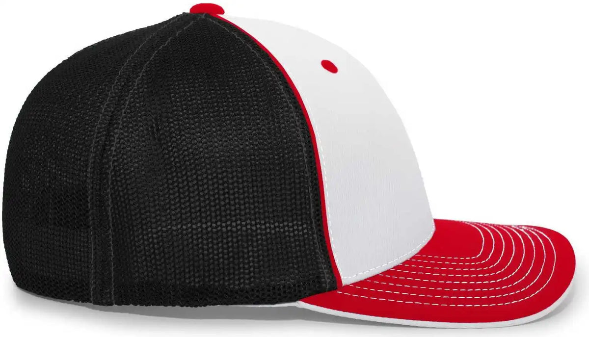Pacific Headwear 404m Trucker Flexfit Cap - White Black Red