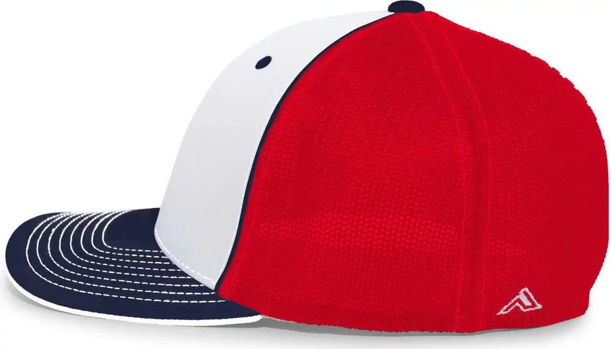 Pacific Headwear 404m Trucker Flexfit Cap - White Navy Red