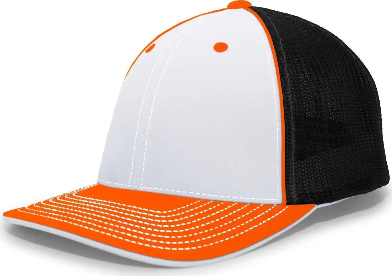 Pacific Headwear 404m Trucker Flexfit Cap - White Orange Black - 6 1/2’’ - 7’’