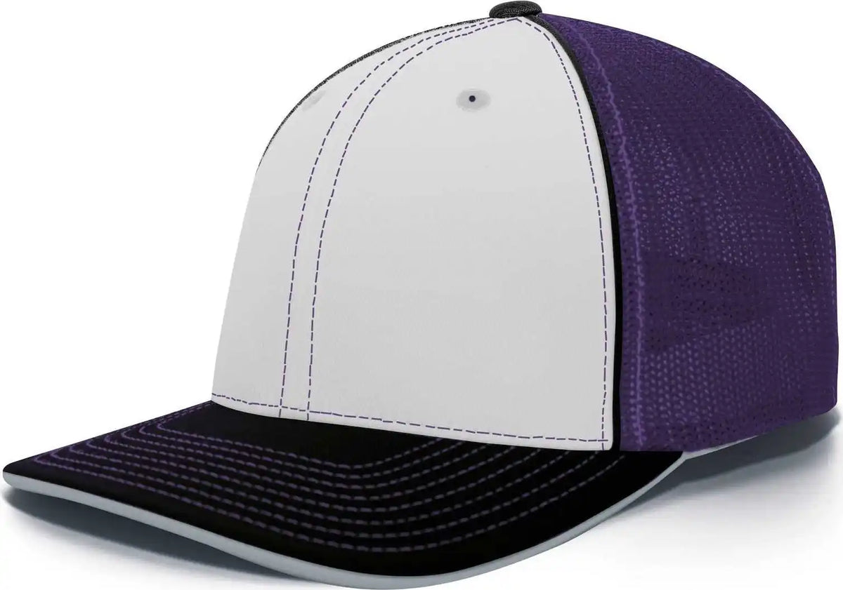 Pacific Headwear 404m Trucker Flexfit Cap - White Purple Black - 6 3/8’’ - 7/8’’